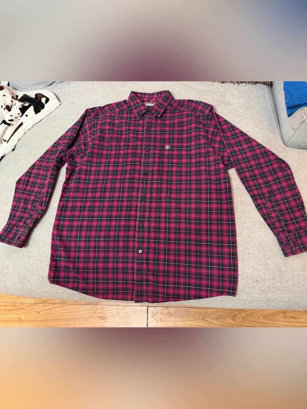 Ariat Men's Red and Black Plaid Button-Up Shirt